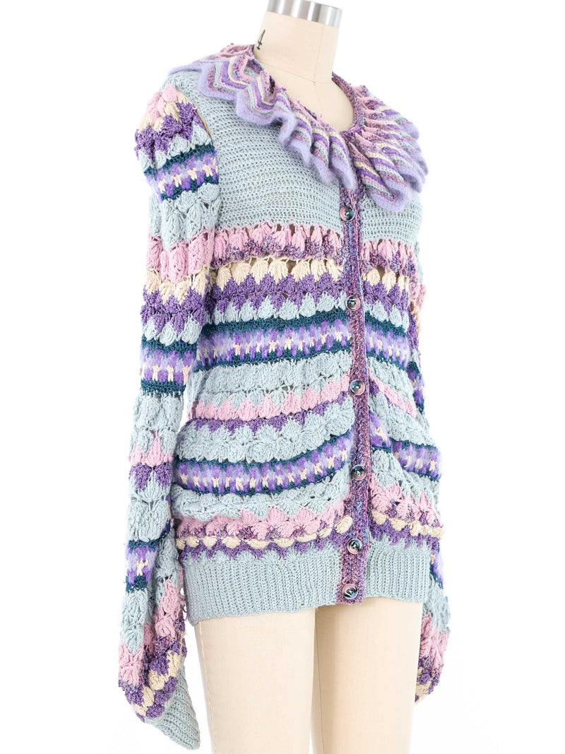 Pastel Art To Wear Ruffle Collar Crochet Cardigan Jacket arcadeshops.com