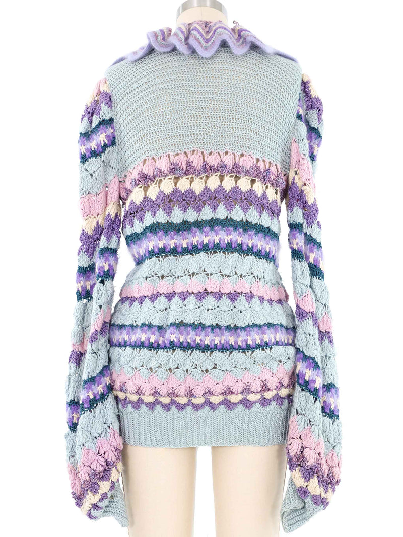 Pastel Art To Wear Ruffle Collar Crochet Cardigan Jacket arcadeshops.com