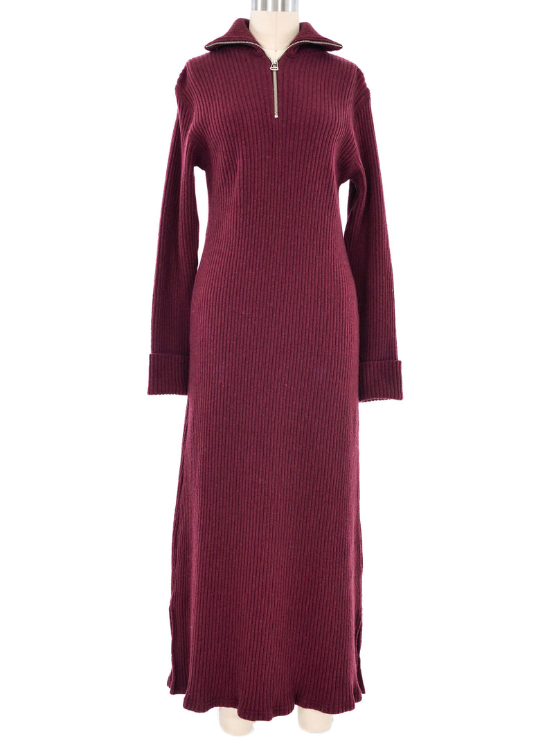 Jean Paul Gaultier Maroon Ribbed Knit Sweater Dress Dress arcadeshops.com