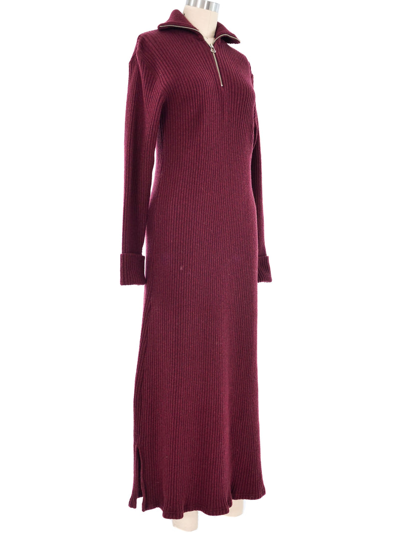 Jean Paul Gaultier Maroon Ribbed Knit Sweater Dress Dress arcadeshops.com