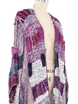 Hand Knit Raspberry Fringed Ribbon Cardigan Jacket arcadeshops.com