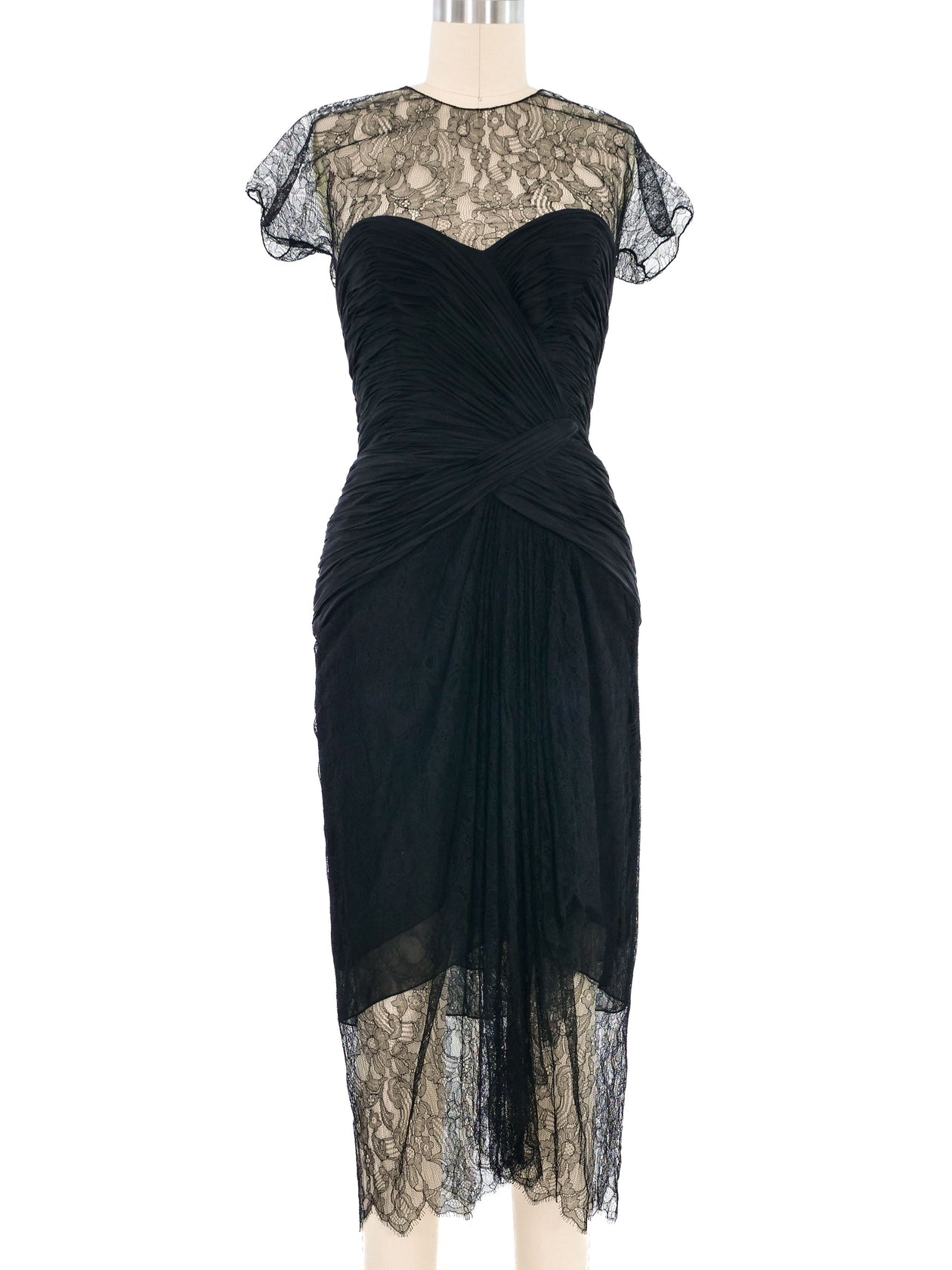 Ruched Lace Cocktail Dress