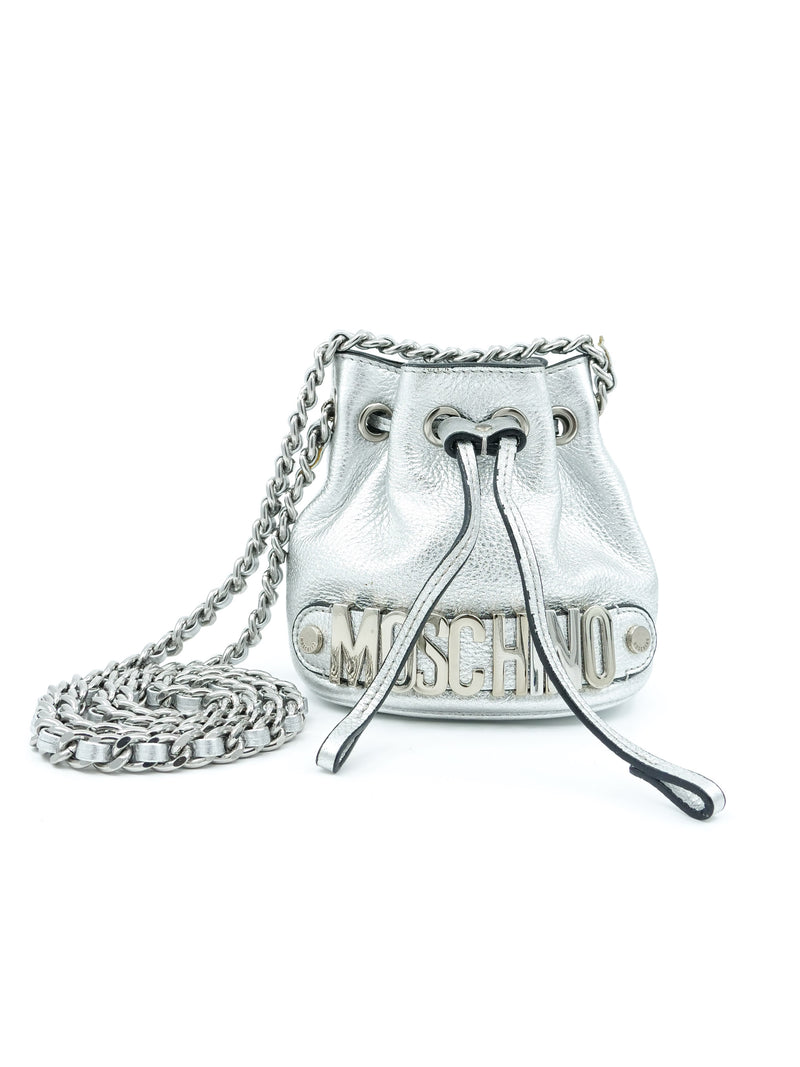 Moschino Silver Leather Bucket Bag Accessory arcadeshops.com