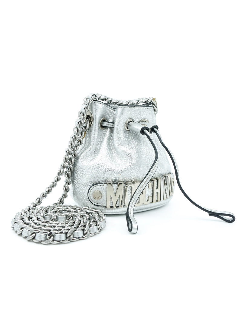 Moschino Silver Leather Bucket Bag Accessory arcadeshops.com