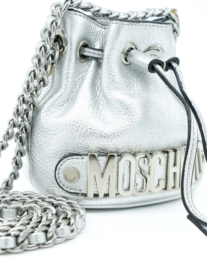 Moschino Silver Leather Bucket Bag Accessory arcadeshops.com