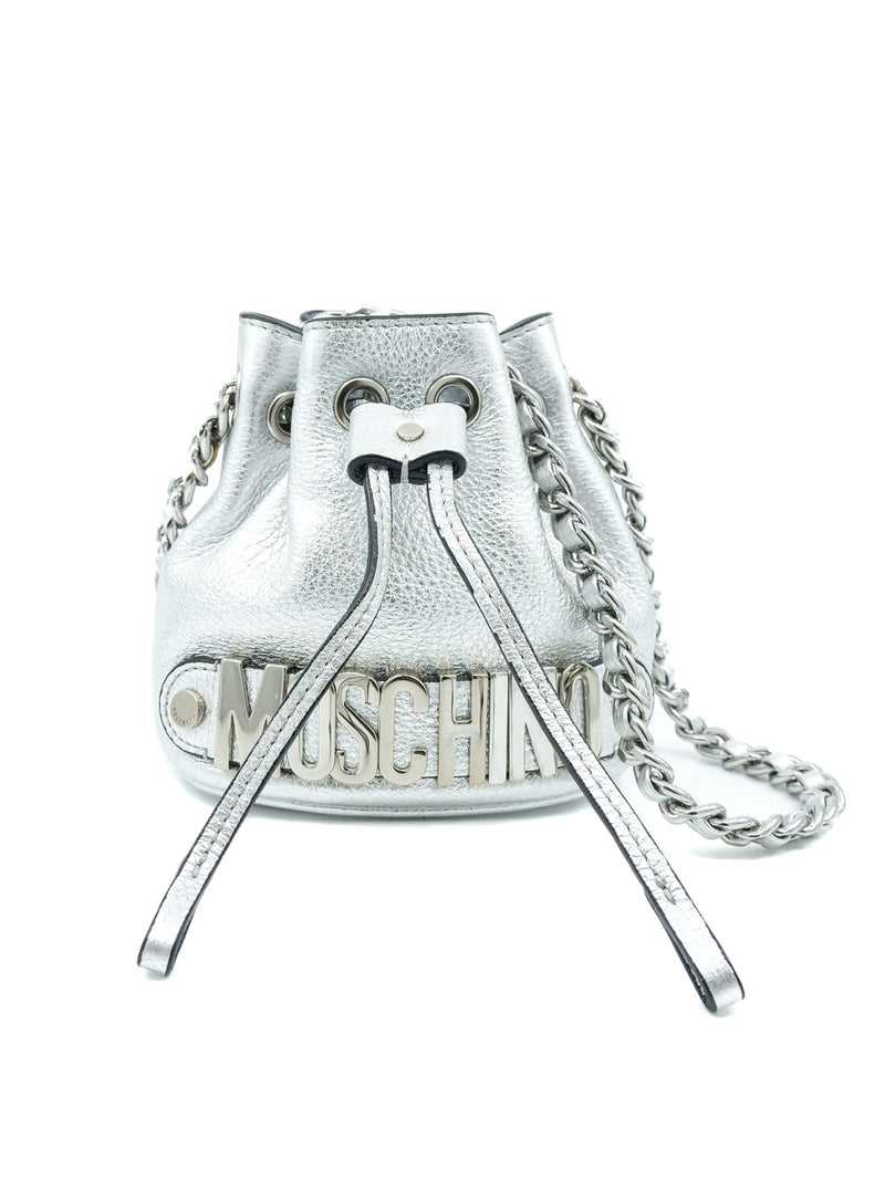 Moschino Silver Leather Bucket Bag Accessory arcadeshops.com