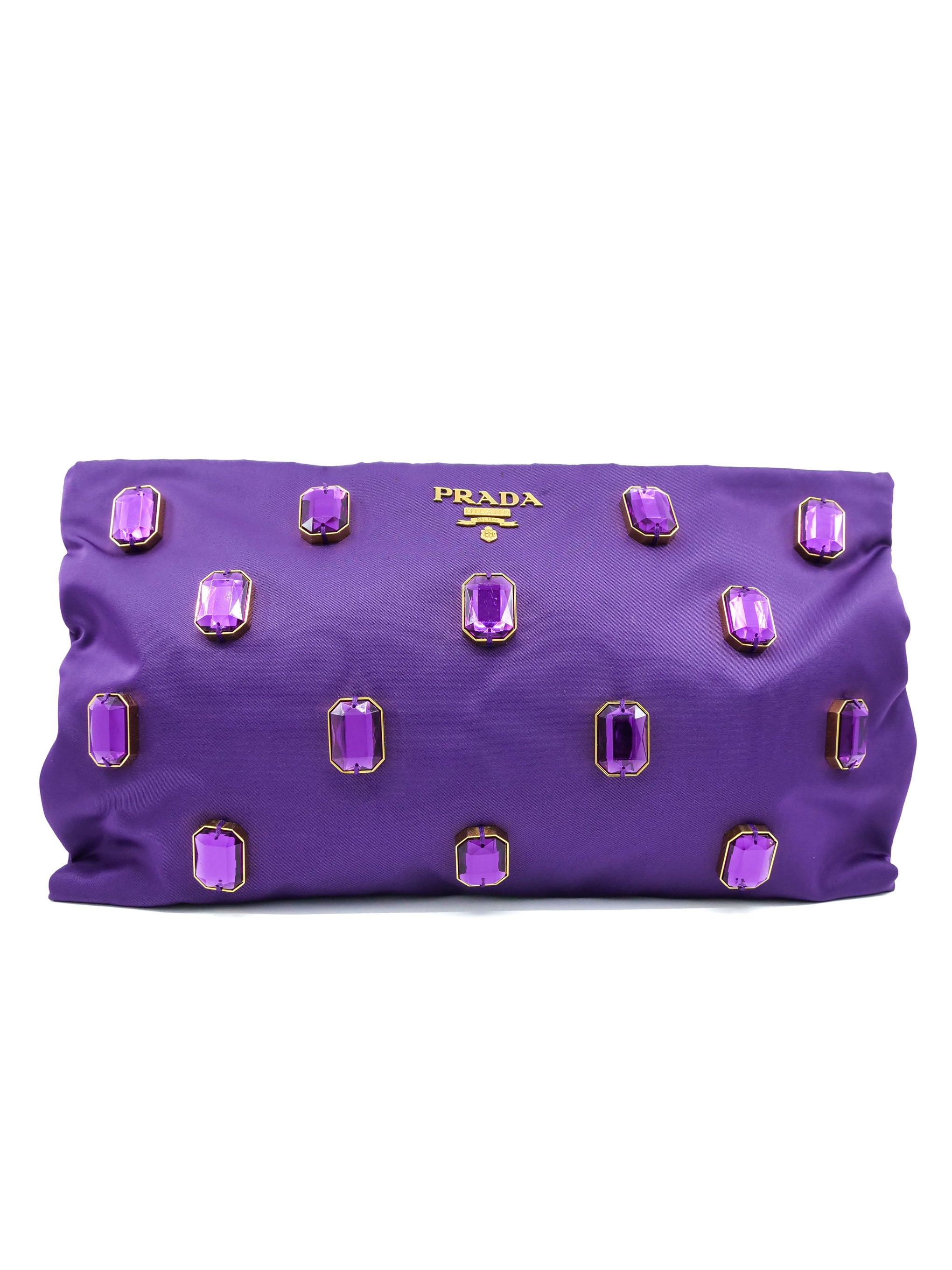 希少 PRADA プラダ 紫色 ビジュー装飾 クラッチバッグ BP332Z Prada Anemone Tessuto Pietre Jeweled Clutch