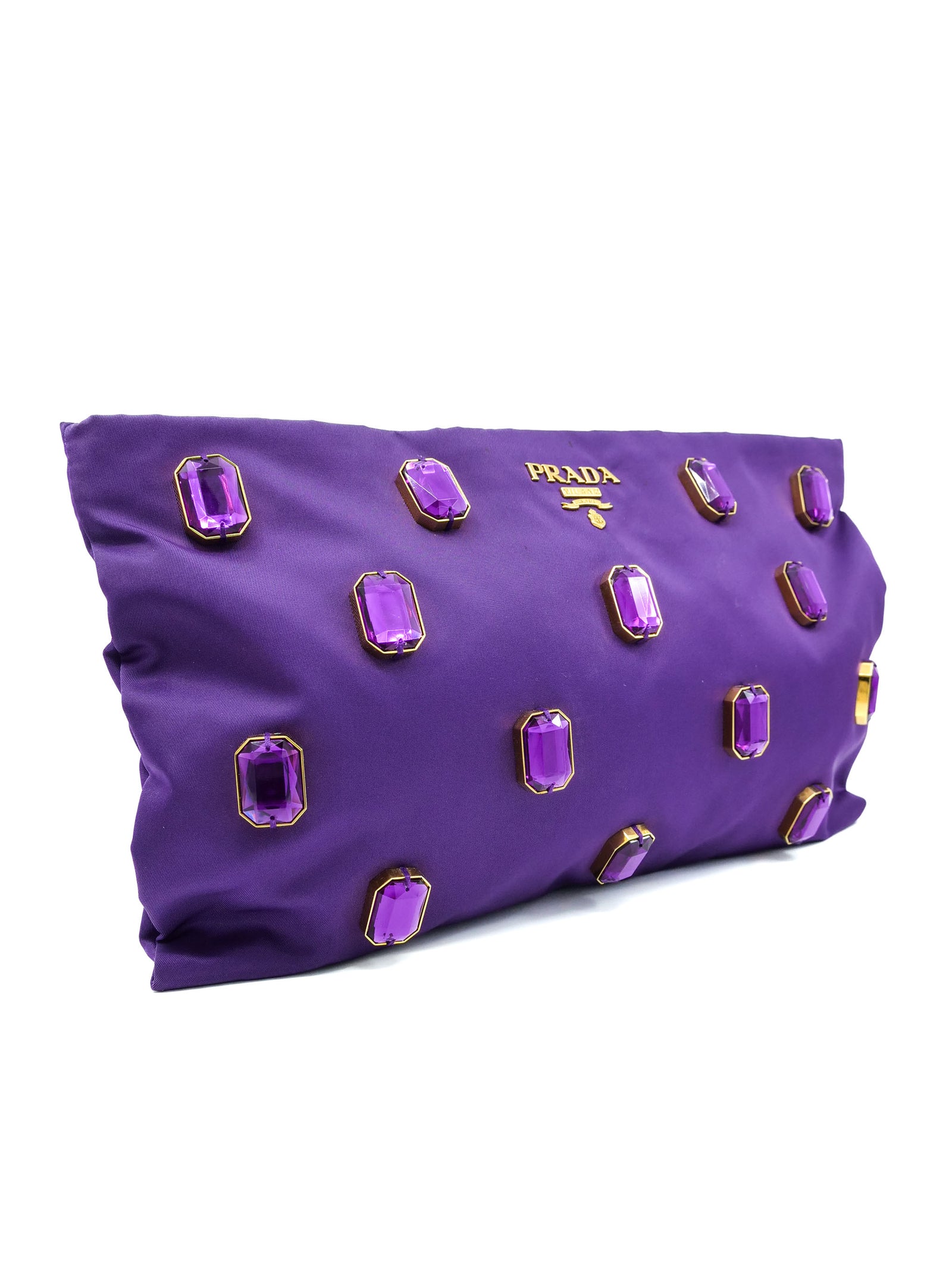PRADA パープル PCケース ポーチ Prada Anemone Tessuto Pietre Jeweled Clutch