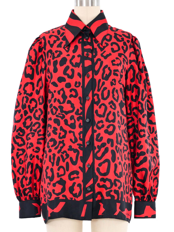 Dolce & Gabbana Red Leopard Silk Blouse Top arcadeshops.com