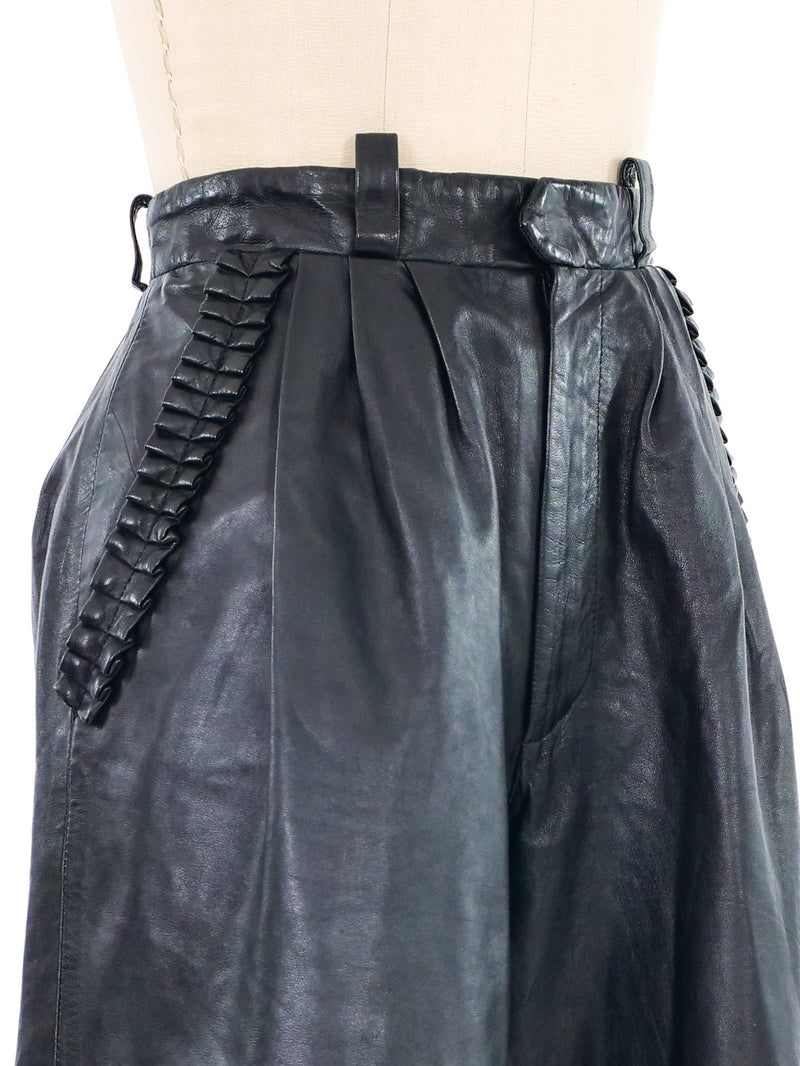 Ruffle Accented Leather Shorts Bottom arcadeshops.com