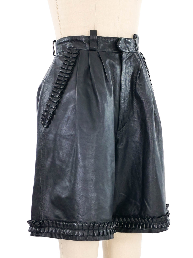 Ruffle Accented Leather Shorts Bottom arcadeshops.com