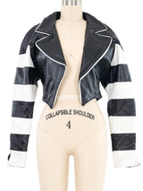 Striped Sleeve Cropped Leather Motorcycle Jacket Jacket arcadeshops.com
