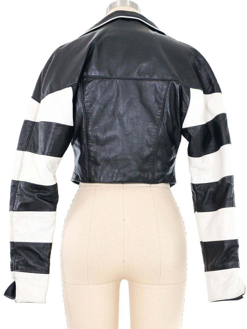 Striped Sleeve Cropped Leather Motorcycle Jacket Jacket arcadeshops.com