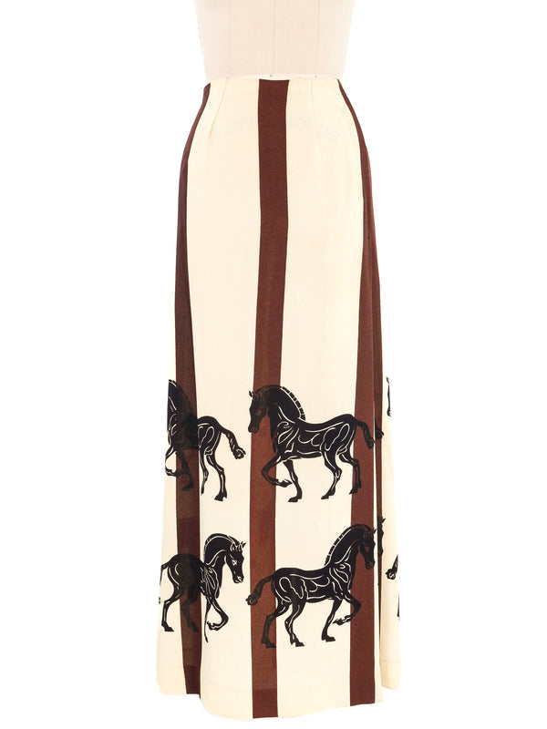 1970s Horse Printed Maxi Skirt Bottom arcadeshops.com