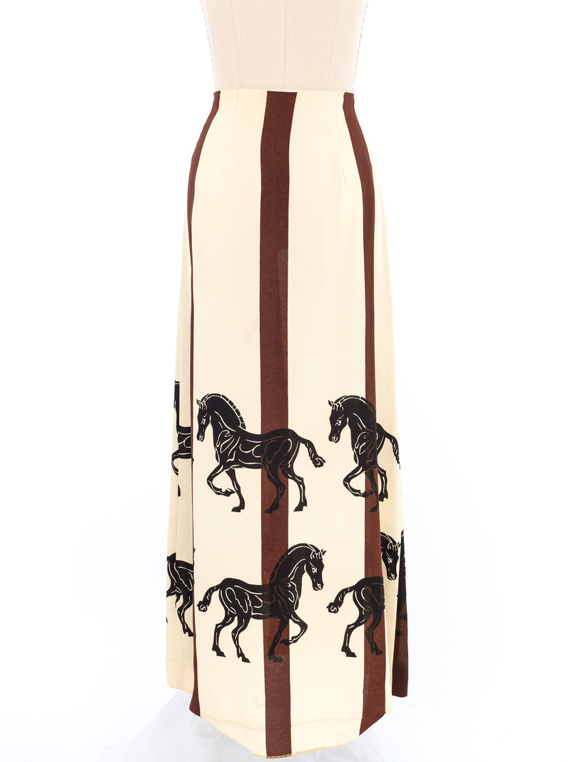 1970s Horse Printed Maxi Skirt Bottom arcadeshops.com