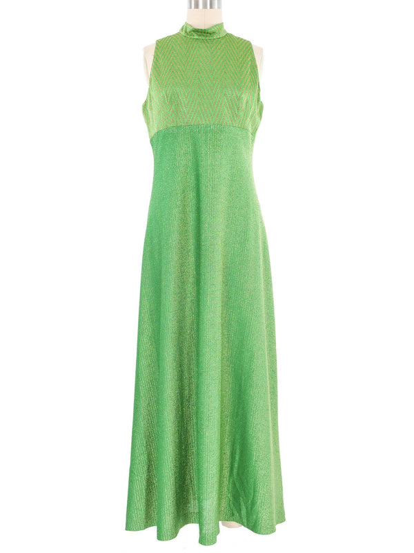 Metallic Kelly Green Maxi Dress Cardigan Ensemble Suit arcadeshops.com