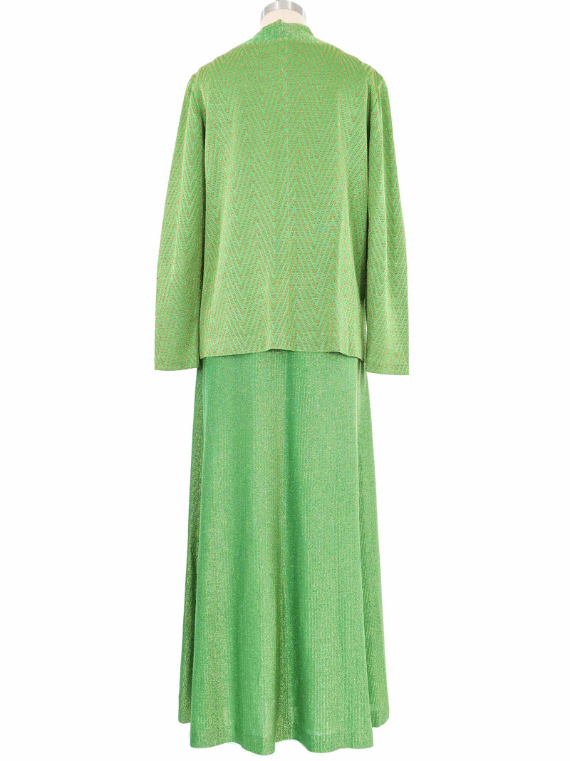 Metallic Kelly Green Maxi Dress Cardigan Ensemble Suit arcadeshops.com