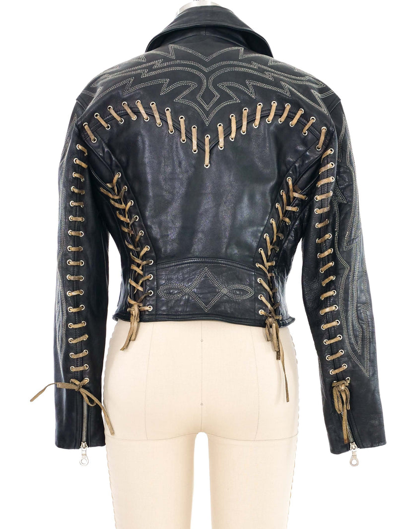 North Beach Leather Laced Western Motorcycle Jacket Jacket arcadeshops.com