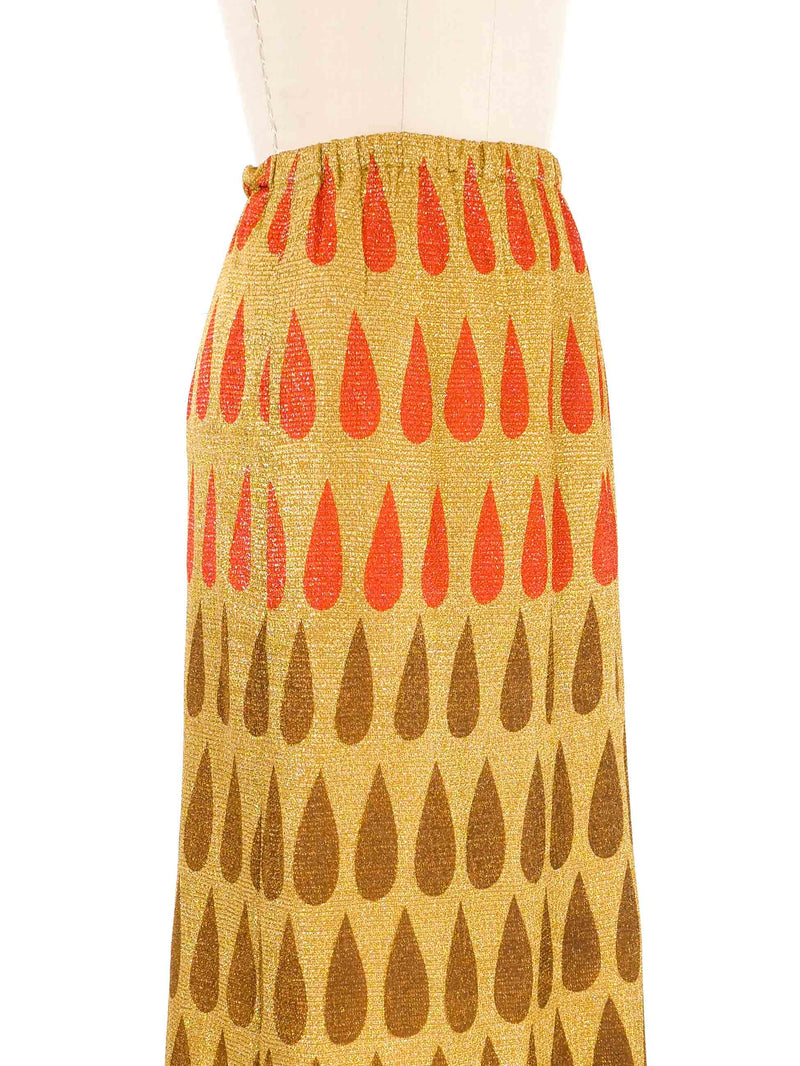 1970s Metallic Teardrop Printed Maxi Skirt Bottom arcadeshops.com