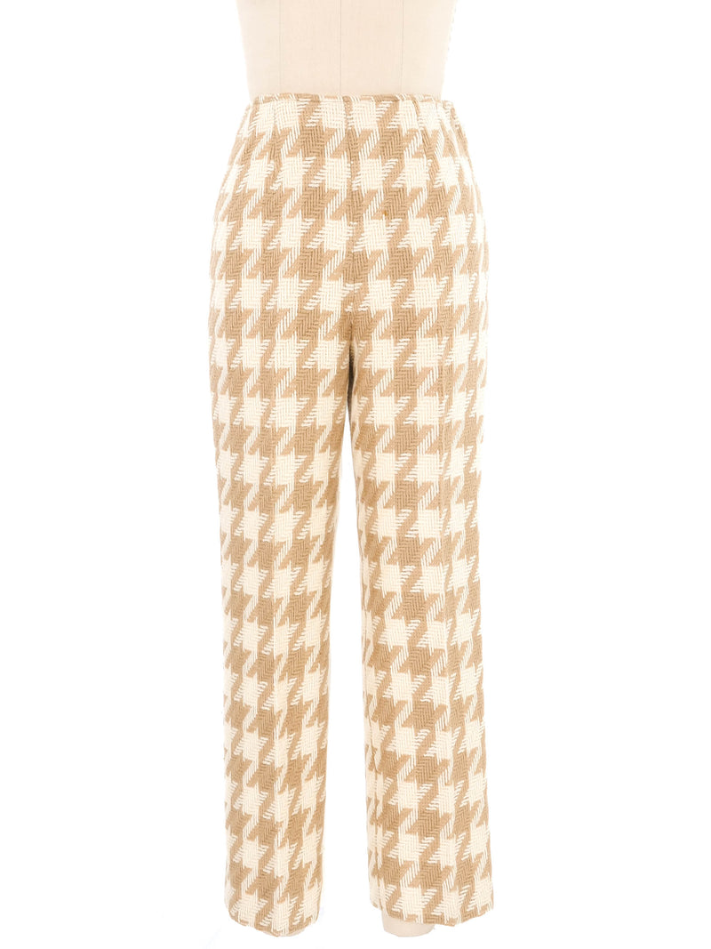 1970s Beige Houndstooth Wool Trousers Bottom arcadeshops.com