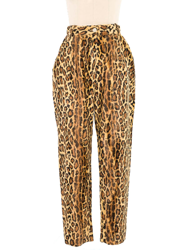 1980s Faux Fur Leopard Print Trousers Bottom arcadeshops.com