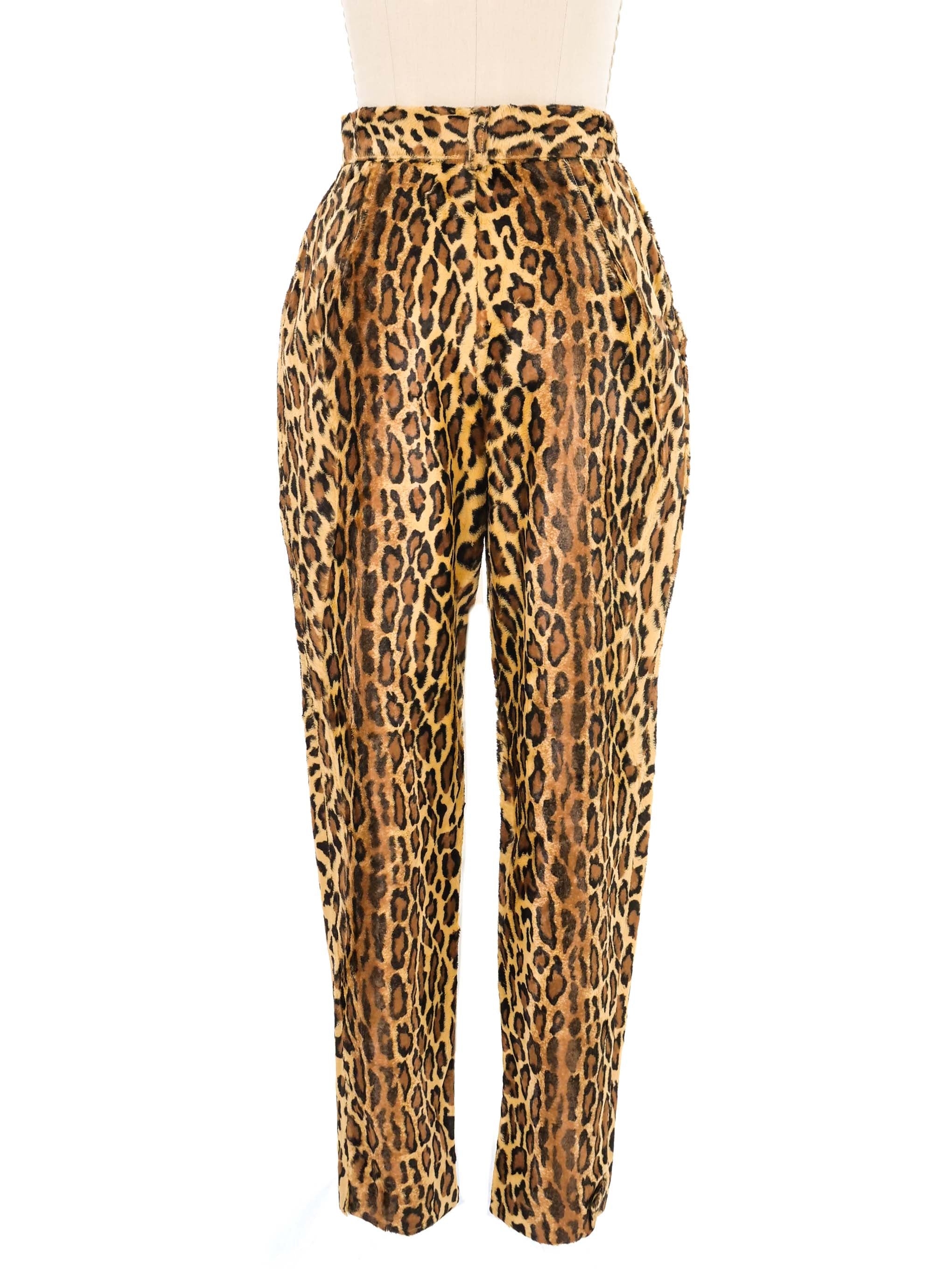 1980s Faux Fur Leopard Print Trousers