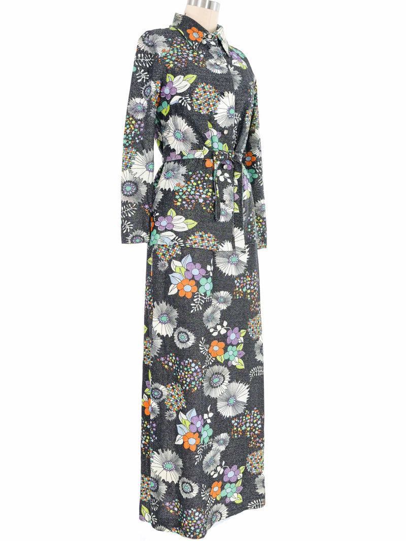 1970s Metallic Floral Dress Ensemble Suit arcadeshops.com