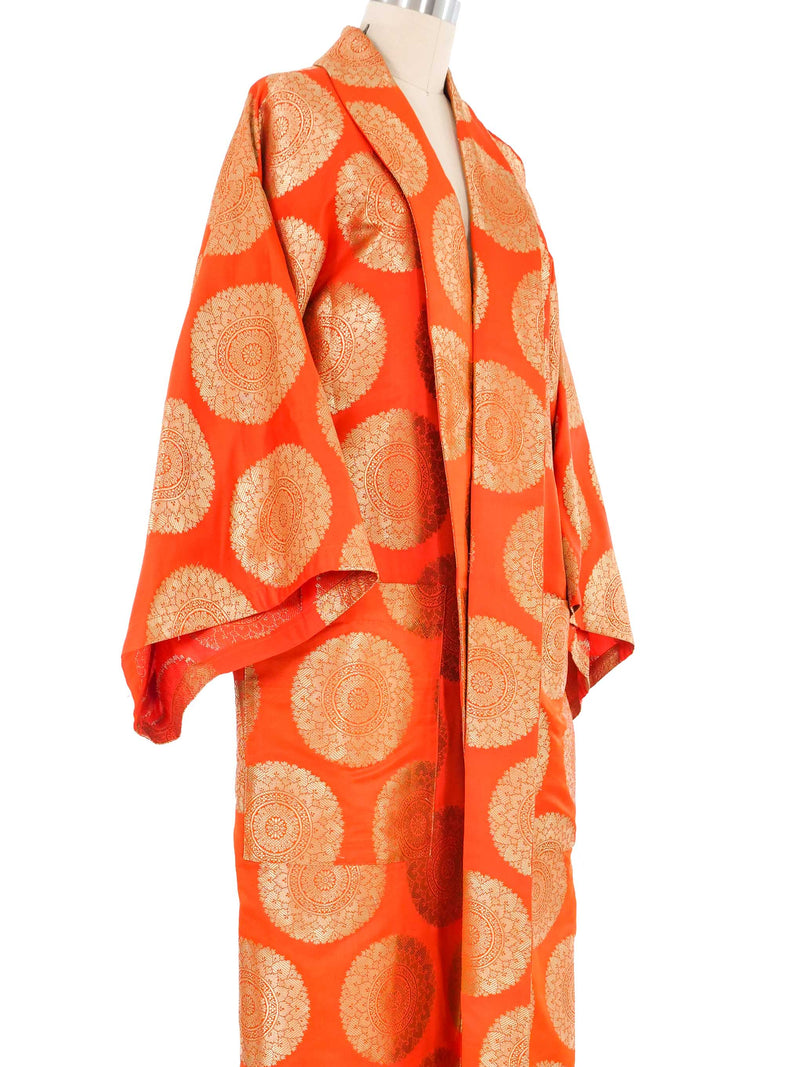 Orange and Gold Satin Brocade Kimono Jacket arcadeshops.com