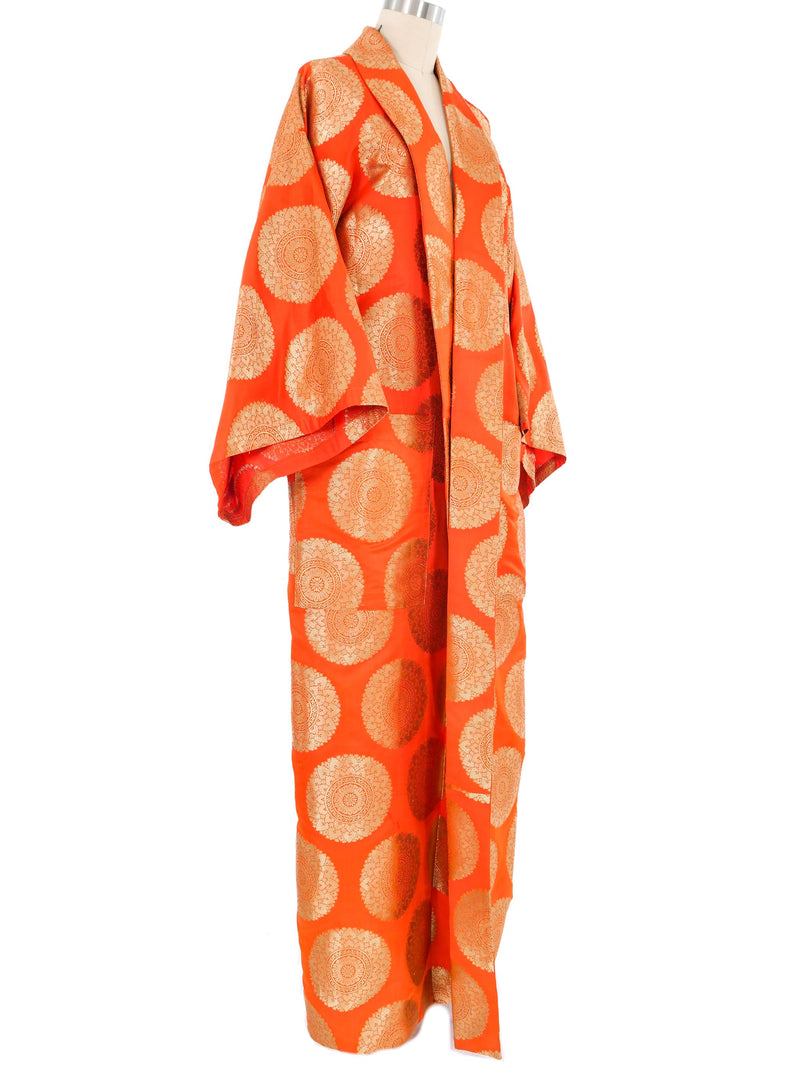 Orange and Gold Satin Brocade Kimono Jacket arcadeshops.com