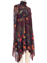 Jean Paul Gaultier Burgundy Floral Printed Mesh Dress Dress arcadeshops.com