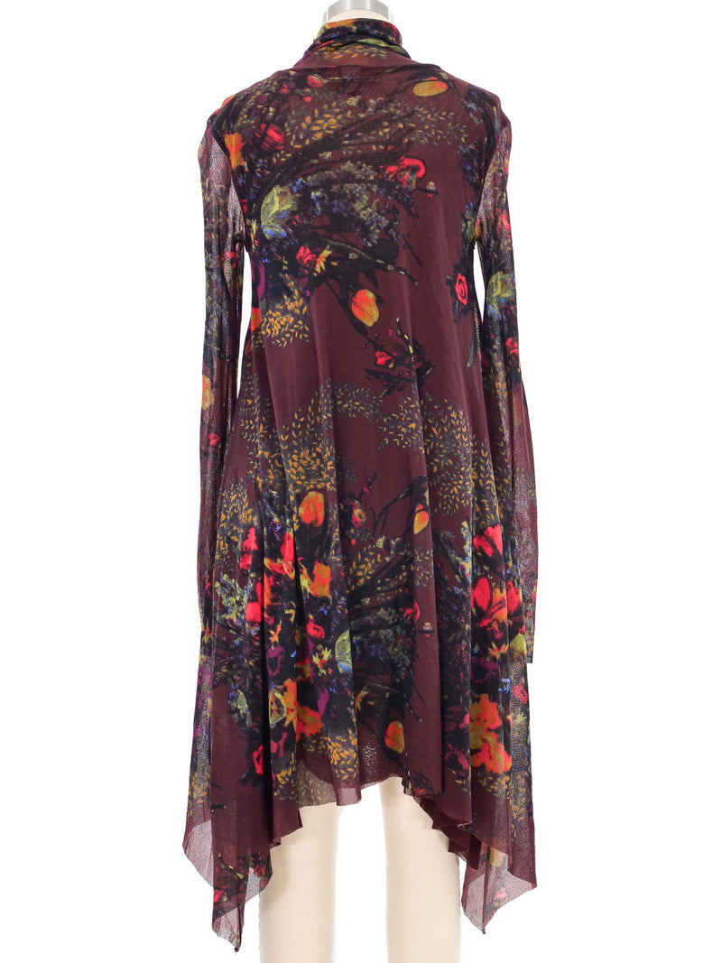 Jean Paul Gaultier Burgundy Floral Printed Mesh Dress Dress arcadeshops.com