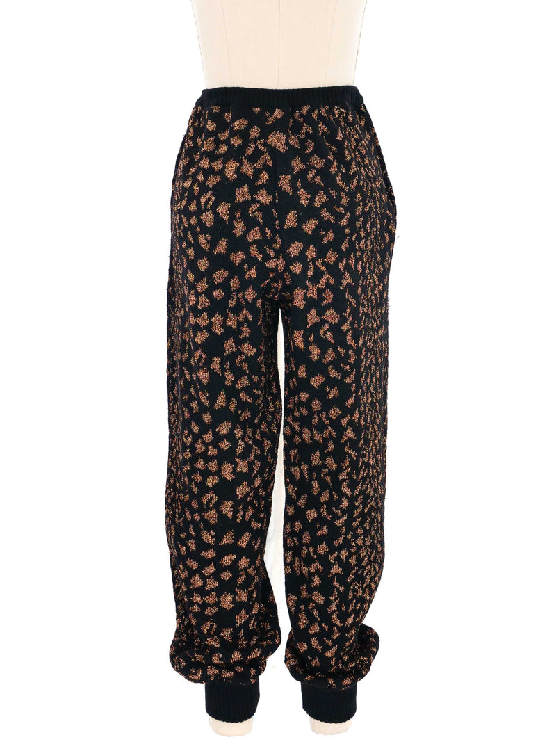 Yves Saint Laurent Metallic Leopard Knit Jogger Pants Bottom arcadeshops.com