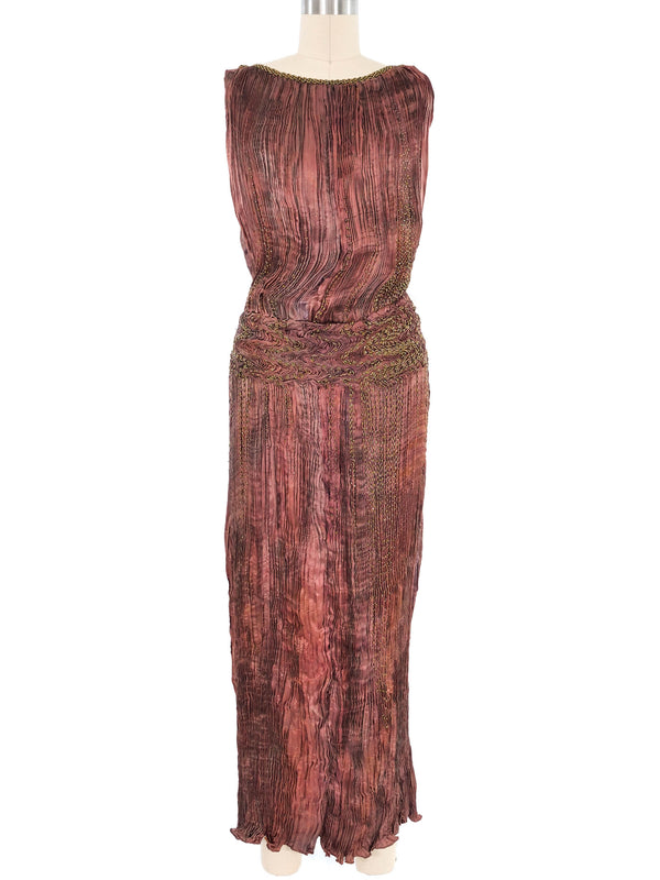 Patricia Lester Copper Silk Plisse Gown Dress arcadeshops.com