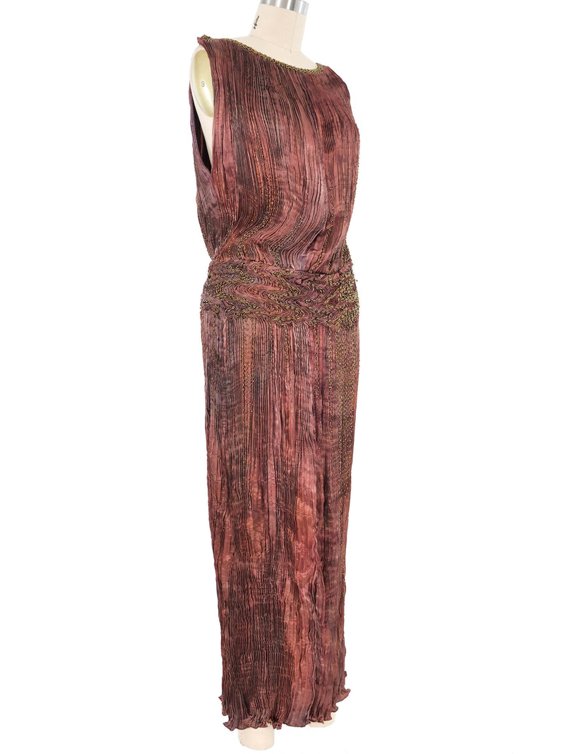 Patricia Lester Copper Silk Plisse Gown Dress arcadeshops.com