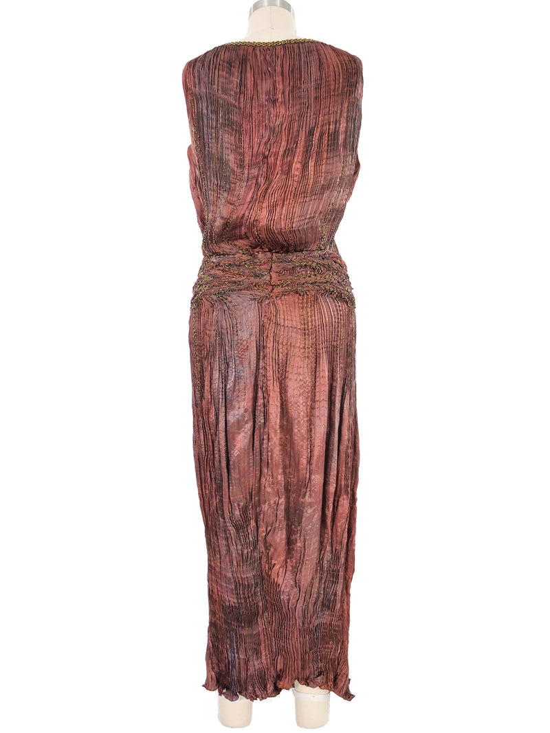 Patricia Lester Copper Silk Plisse Gown Dress arcadeshops.com