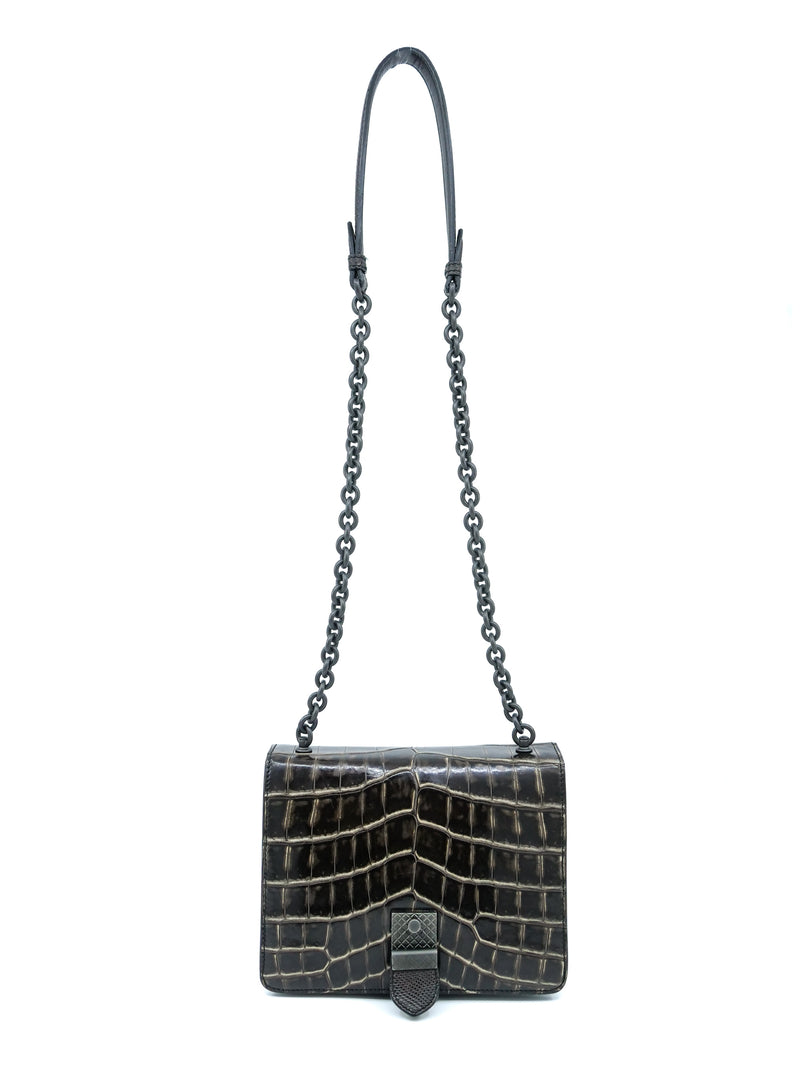 2017 Bottega Veneta Embossed Crocodile Accordion Chain Bag Accessory arcadeshops.com