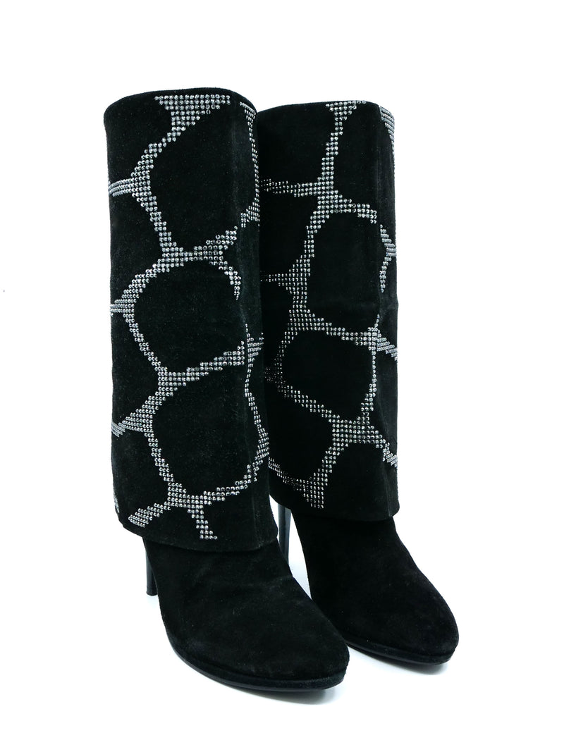 Balmain Rhinestone Web Suede Boots, 37 Accessory arcadeshops.com