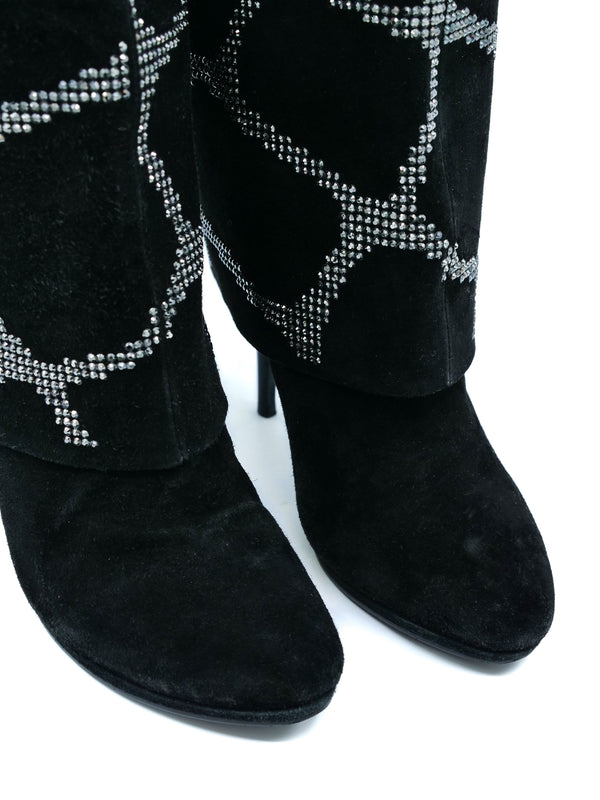 Balmain Rhinestone Web Suede Boots, 37 Accessory arcadeshops.com