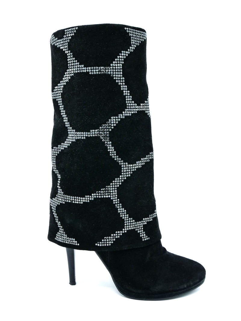 Balmain Rhinestone Web Suede Boots, 37 Accessory arcadeshops.com