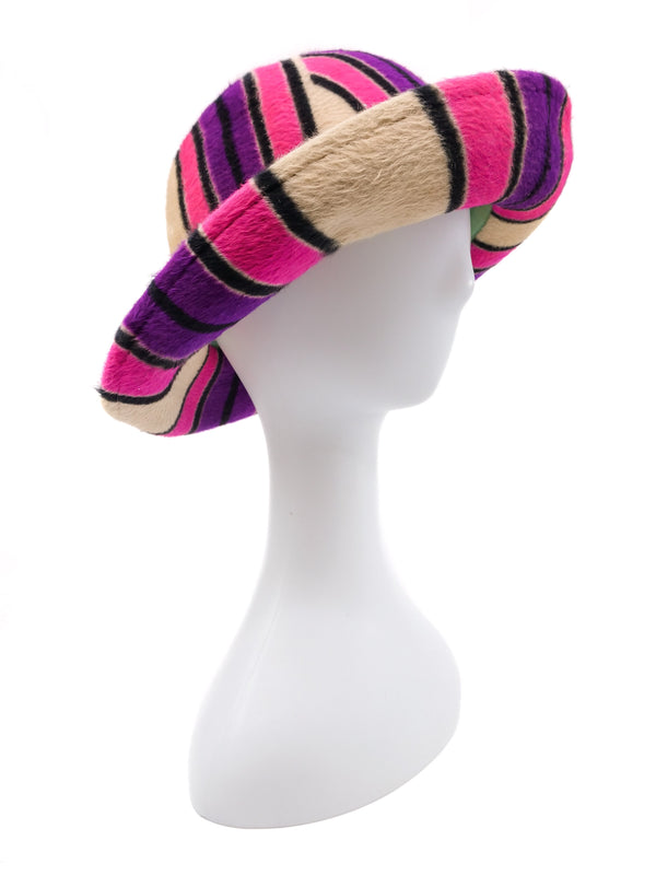 Yves Saint Laurent Striped Felt and Fur Hat Accessory arcadeshops.com