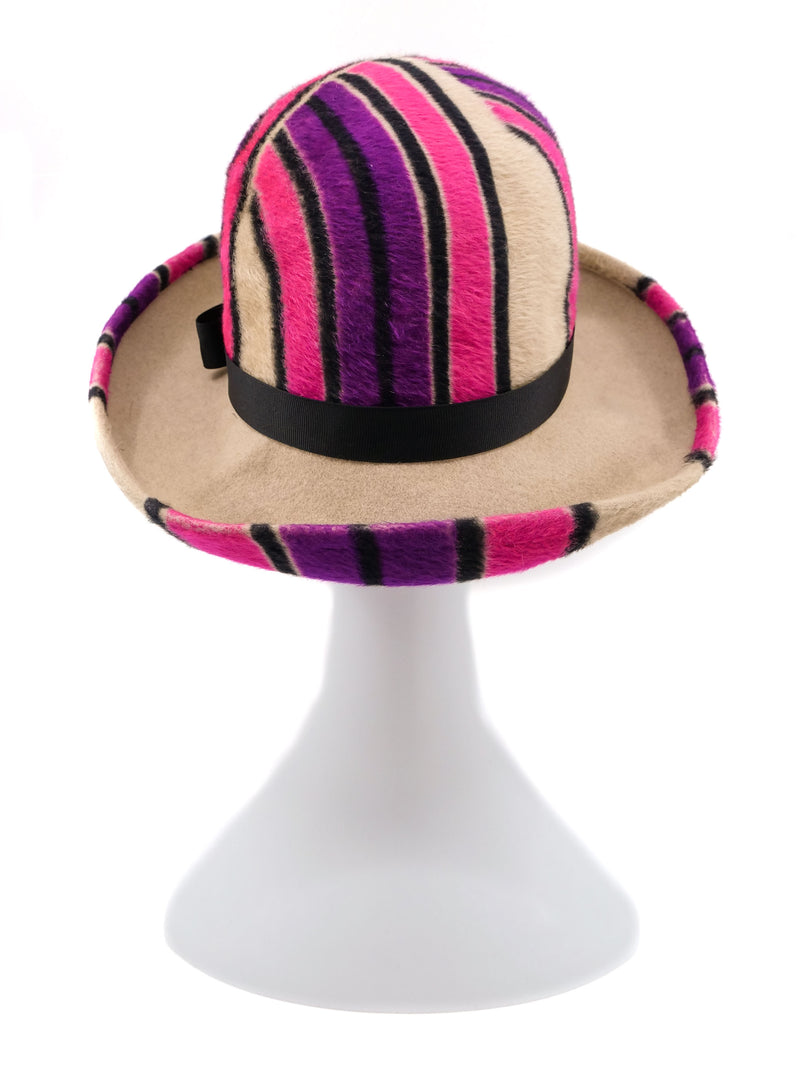 Yves Saint Laurent Striped Felt and Fur Hat Accessory arcadeshops.com