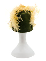 1960s Olive Felt Ostrich Feather and Berry Hat Accessory arcadeshops.com