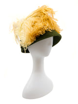 1960s Olive Felt Ostrich Feather and Berry Hat Accessory arcadeshops.com