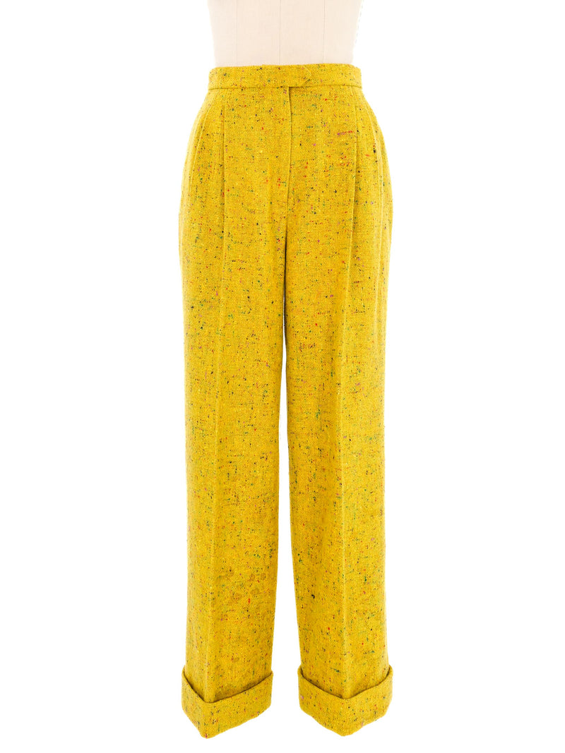 1997 Christian Dior Yellow Speckled Tweed Pantsuit Suit arcadeshops.com