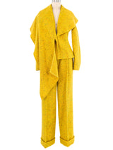 1997 Christian Dior Yellow Speckled Tweed Pantsuit Suit arcadeshops.com