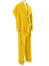 1997 Christian Dior Yellow Speckled Tweed Pantsuit Suit arcadeshops.com