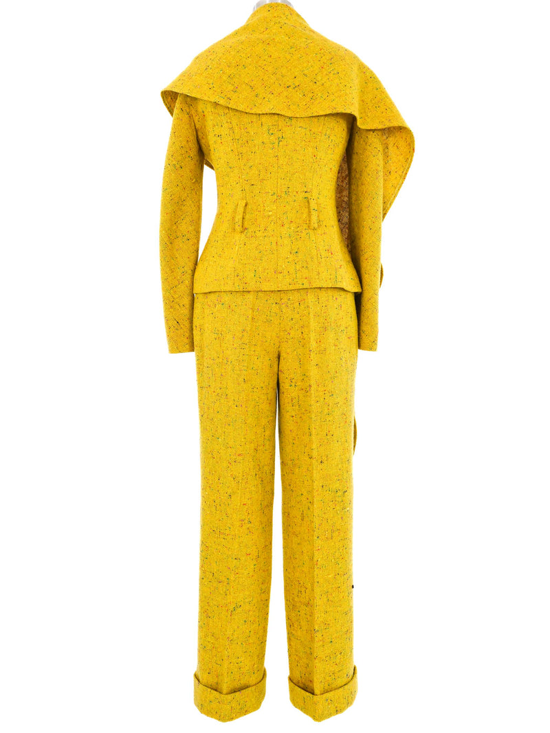 1997 Christian Dior Yellow Speckled Tweed Pantsuit Suit arcadeshops.com