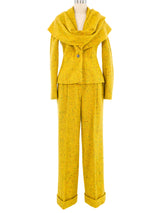 1997 Christian Dior Yellow Speckled Tweed Pantsuit Suit arcadeshops.com