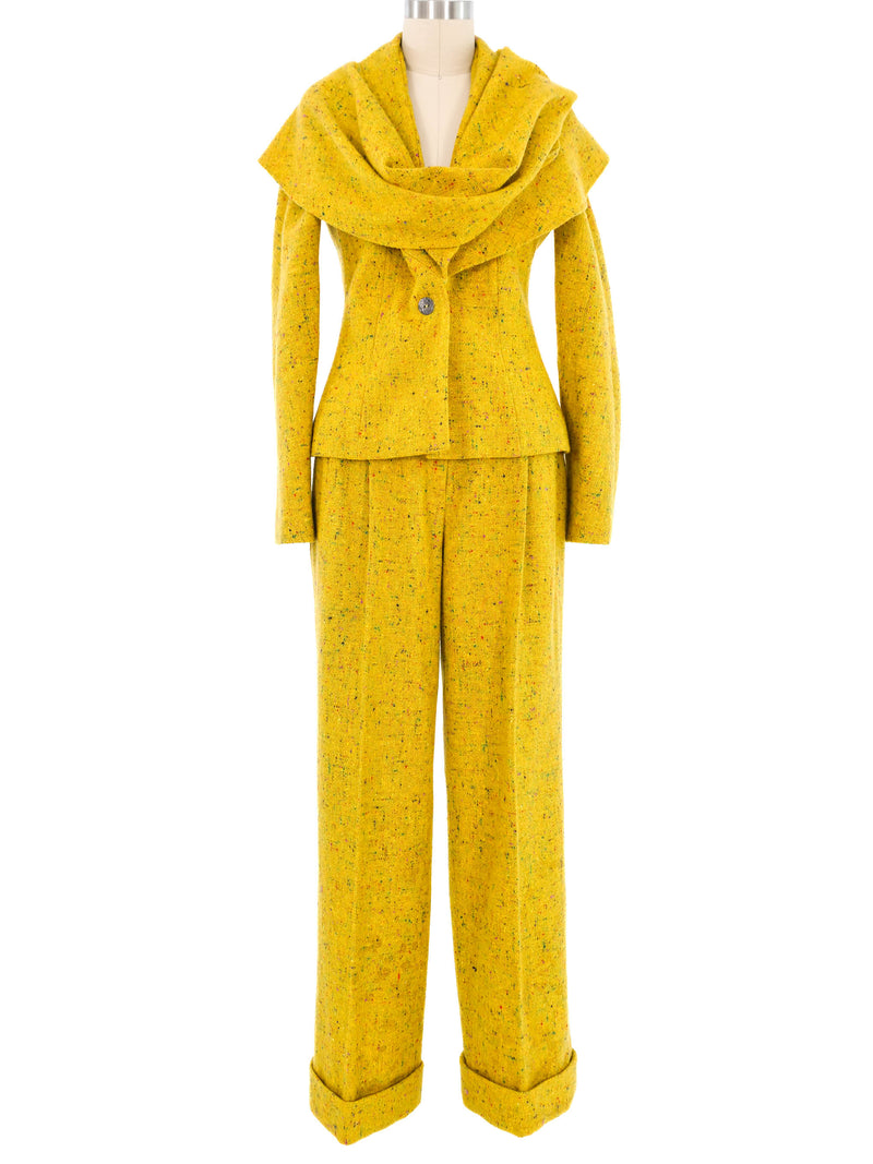 1997 Christian Dior Yellow Speckled Tweed Pantsuit Suit arcadeshops.com