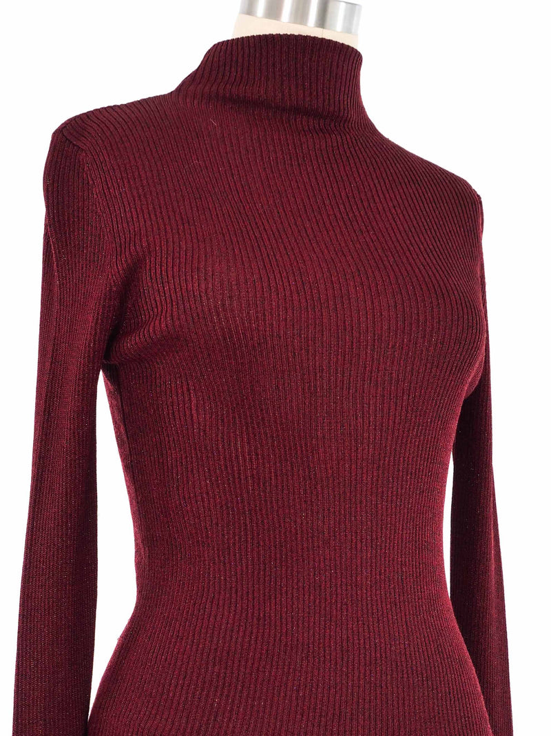 1980s Callaghan By Gianni Versace Burgundy and Black Metallic Turtleneck Top Top arcadeshops.com